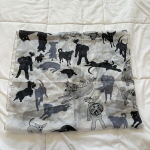 Vintage Dog Lover Womens Scarf 100% Silk Shawl Gray Feminine Whimsy Coquette